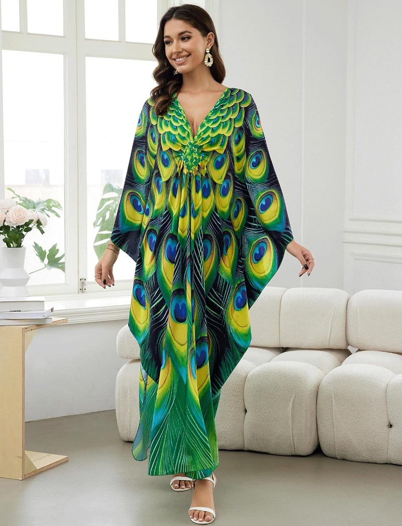 KECVOT Kaftan Dresses for Women Plus Size Batwing Sleeve Caftans Long Bathing Suit Cover Up Maxi Beach Dress Loungewear - Image 2